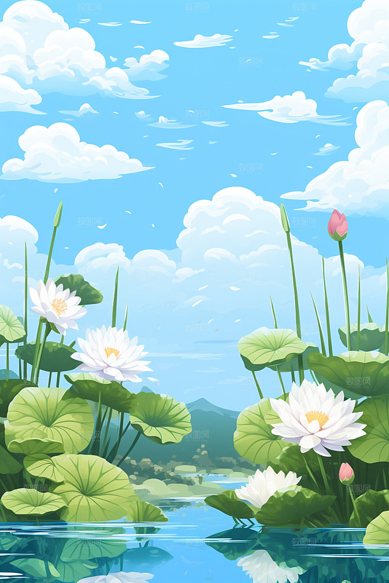 处暑自然手绘插画