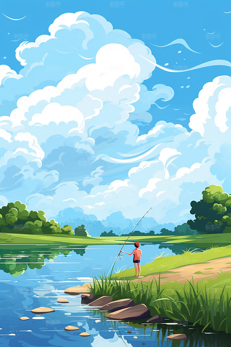 处暑夏末夏天插画