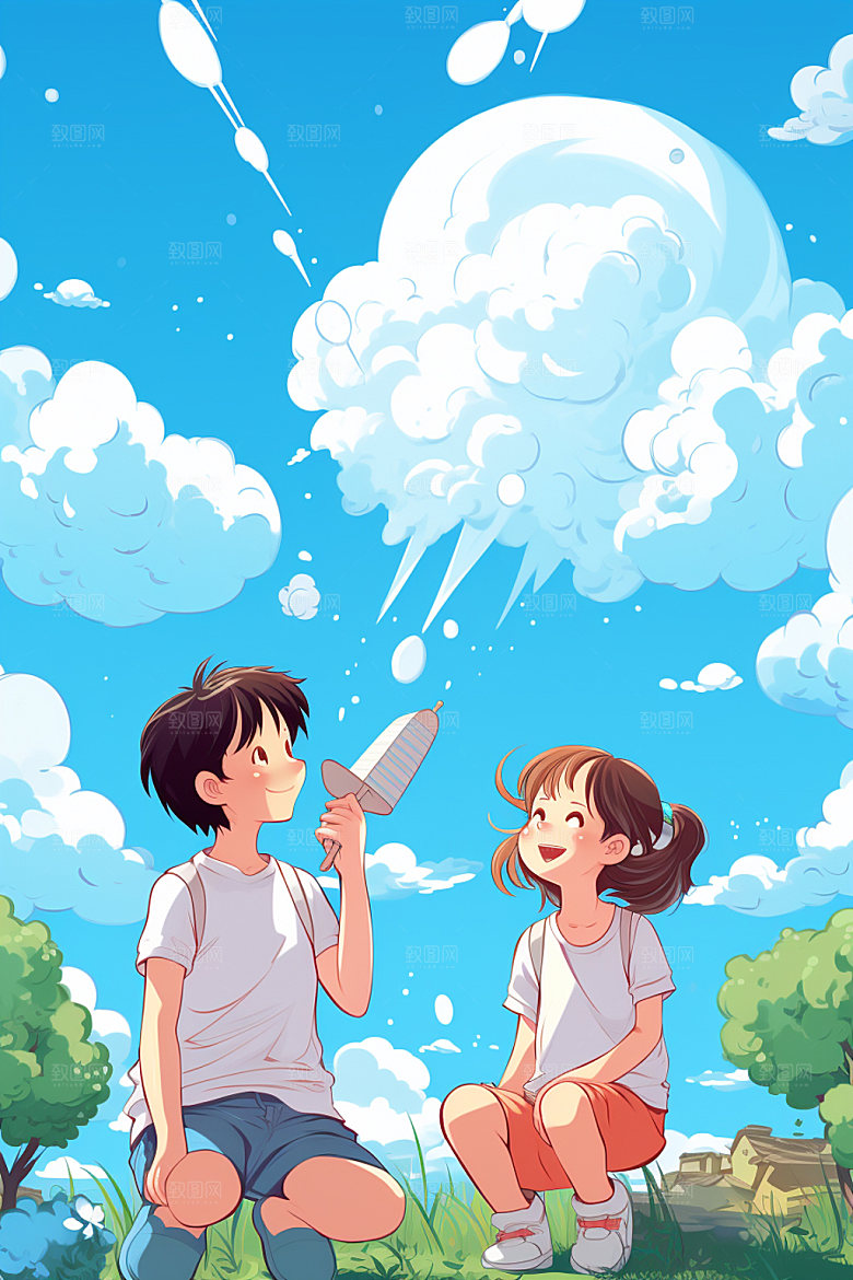 处暑卡通手绘插画