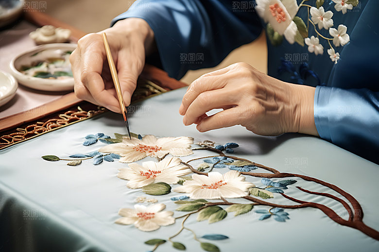 刺绣艺术品绣花摄影图