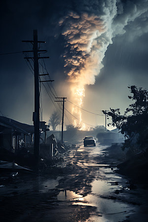 台风大风风灾摄影图