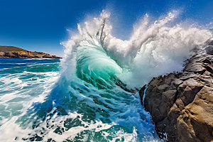 大海浪花透明海面摄影图
