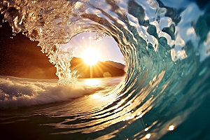 大海浪花透明海水摄影图