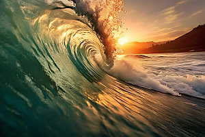 大海浪花透明蓝色摄影图