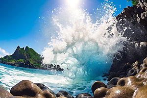 大海浪花海面蓝色摄影图