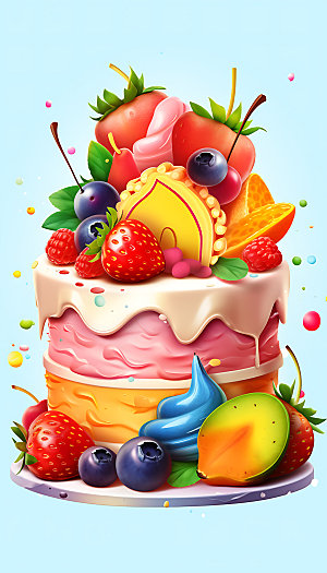 生日蛋糕手绘奶油蛋糕插画