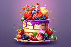 生日蛋糕手绘彩色插画