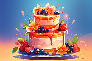 生日蛋糕美食手绘插画