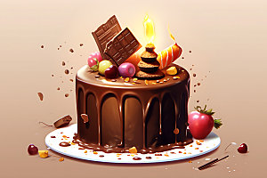 生日蛋糕彩色奶油蛋糕插画