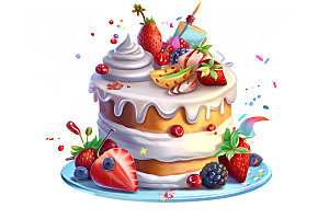 生日蛋糕甜品手绘插画