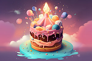 生日蛋糕甜品复古插画