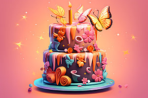 生日蛋糕奶油蛋糕甜品插画