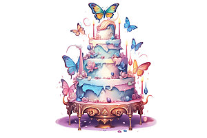 生日蛋糕美食复古插画