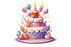 生日蛋糕彩色美食插画