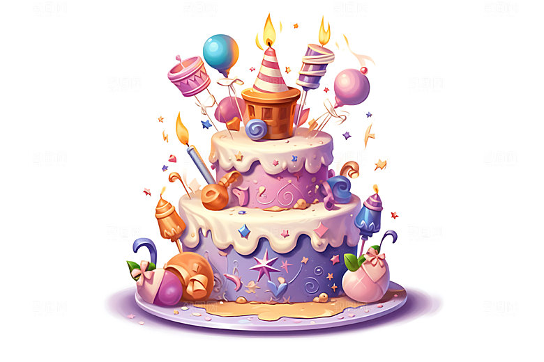 生日蛋糕彩色美食插画