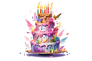 生日蛋糕甜品彩色插画
