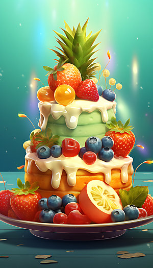 生日蛋糕美食奶油蛋糕插画