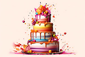 生日蛋糕手绘美食插画