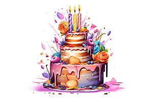 生日蛋糕手绘甜品插画