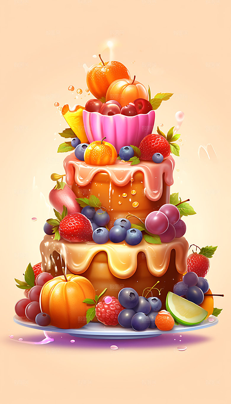 生日蛋糕烘焙彩色插画