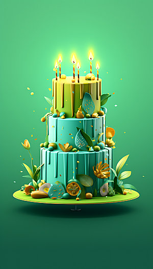 生日蛋糕烘焙彩色插画