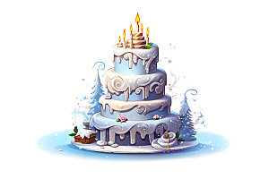 生日蛋糕美食甜品插画