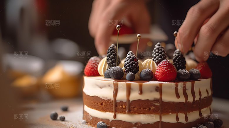 蛋糕制作西点厨房工作摄影图
