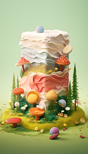 创意蛋糕3D植物蛋糕模型