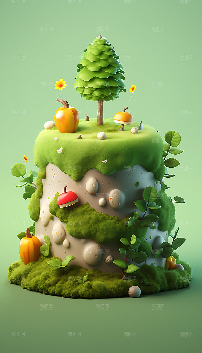 创意蛋糕植物蛋糕3D模型