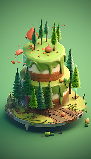 创意蛋糕植物蛋糕立体模型