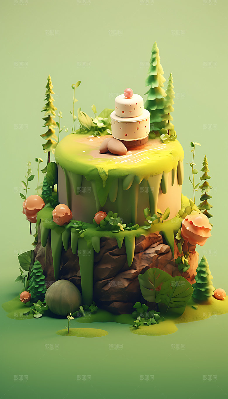 创意蛋糕3D植物蛋糕模型