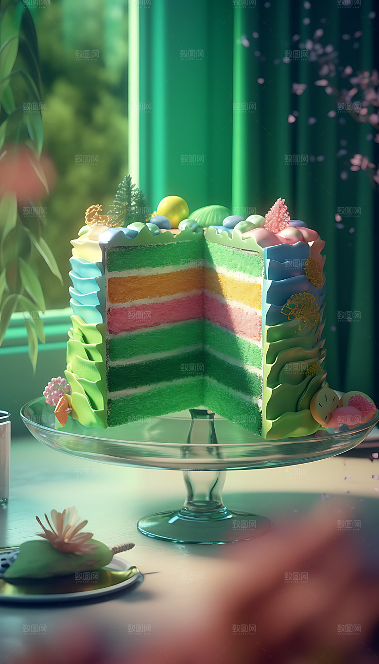 创意蛋糕3D植物蛋糕模型