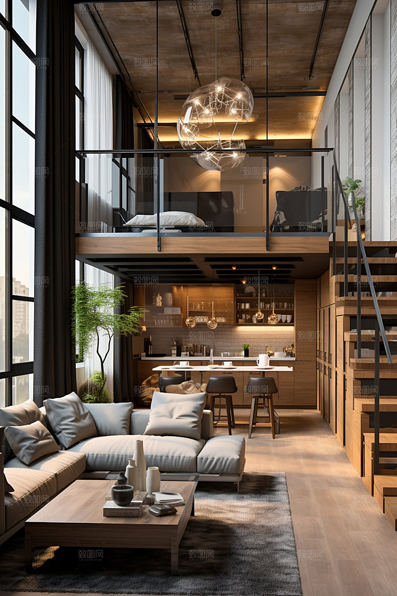 LOFT家居单身公寓效果图