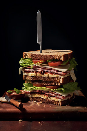 多层三明治美食西餐摄影图