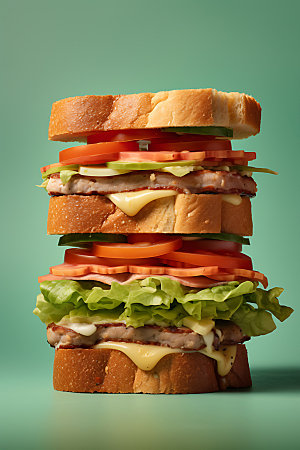 多层三明治巨无霸汉堡摄影图