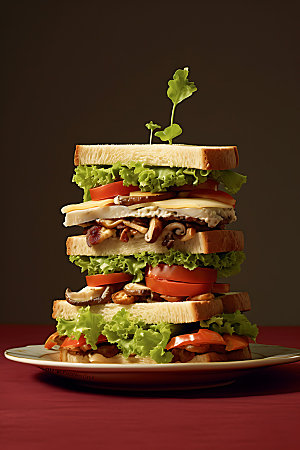 多层三明治大分量汉堡摄影图