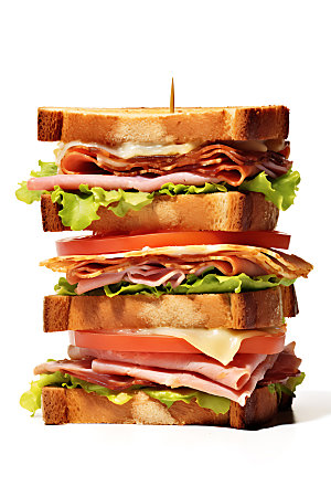 多层三明治美食汉堡摄影图