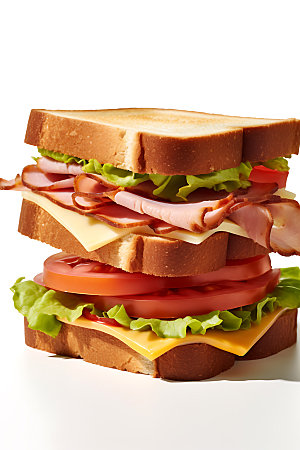 多层三明治汉堡美食摄影图