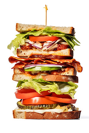 多层三明治快餐汉堡摄影图