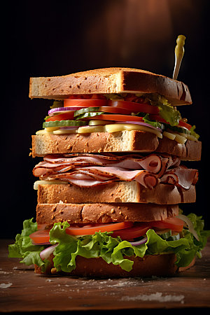 多层三明治快餐大分量摄影图