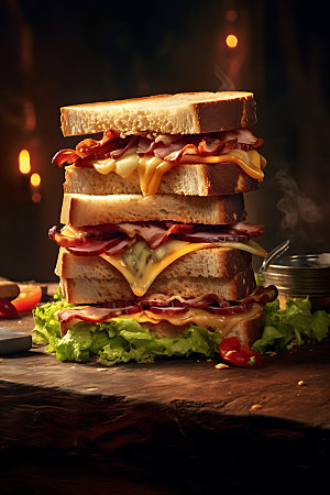 多层三明治美食汉堡摄影图