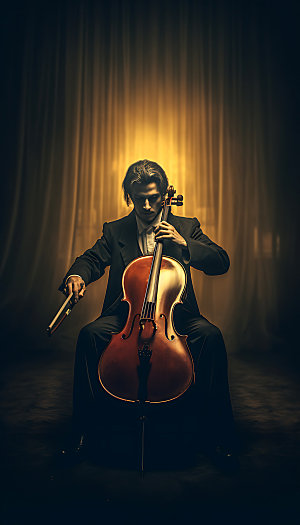 大提琴音乐家演奏摄影图