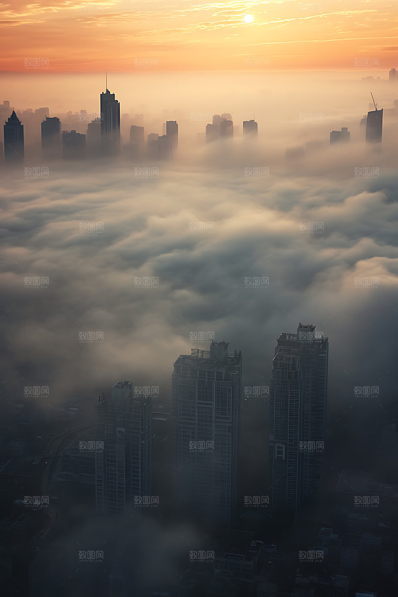 大雾迷雾城市摄影图