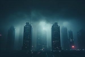 大雾城市天气现象摄影图