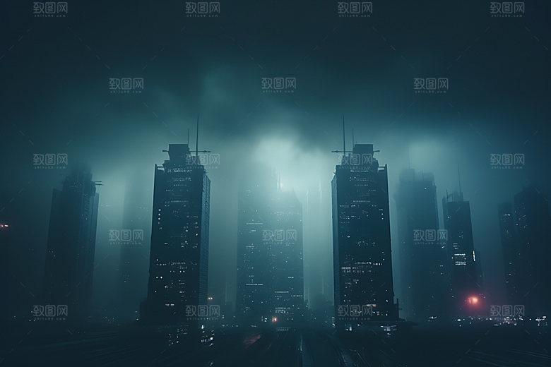 大雾城市天气现象摄影图