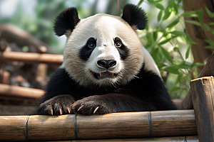 大熊猫保护动物竹林摄影图