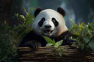 大熊猫竹林保护动物摄影图