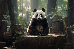 大熊猫竹林高清摄影图