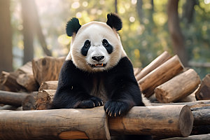 大熊猫高清竹林摄影图