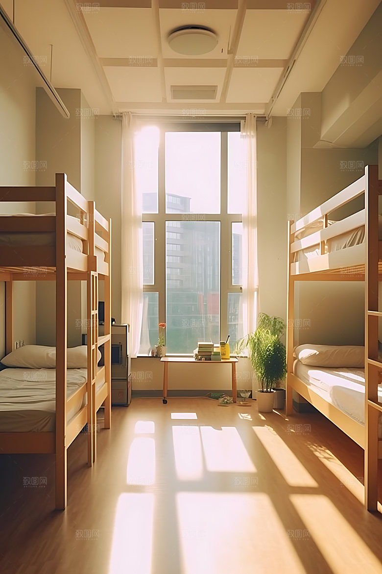 学生宿舍室内多人间摄影图